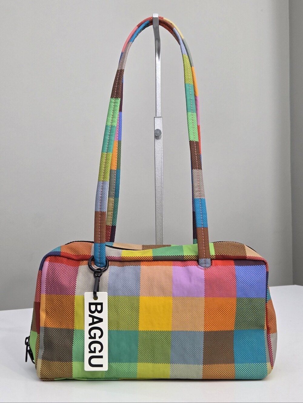 NWT BAGGU NYLON BOWLER BAG - MADRAS PLAID